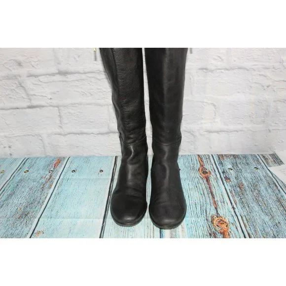 Napoleoni Black Leather Gold Plated Zipper Knee High Boots Size 39 / 9 - Picture 5 of 9